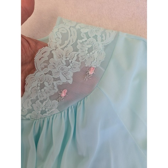 Vtg NWT! 1980's Shadowline Seafoam Green Nylon Babydoll Nightgown & Robe Set S - Picture 16 of 16